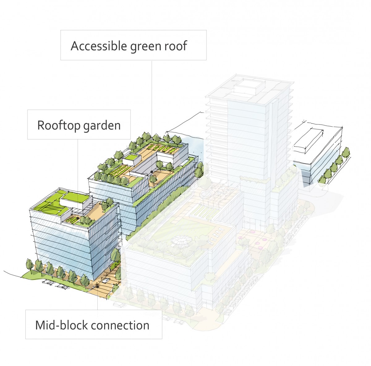 2040 OCP - Form and Character - Figure 38 - Examples of outdoor amenity space in a mid-rise building