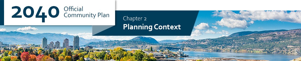 2040 OCP - Chapter 2 - Planning Context chapter header, beauty image from hilltop in Kelowna